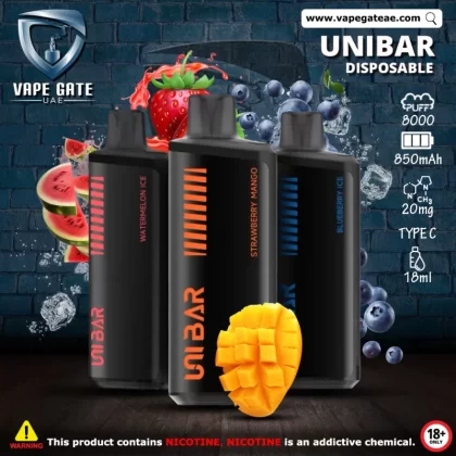 Unibar Rechargeable Disposable Vape (8000 Puffs) - Watermelon Ice / 20 mg