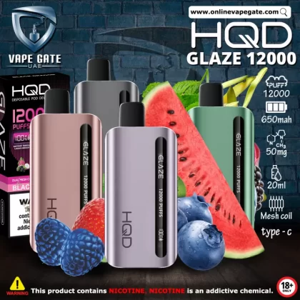 HQD GLAZED RECHARGEABLE DISPOSABLE VAPES (12,000PUFFS) - Ice Mint