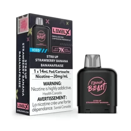 Level X STR8 Up Strawberry Banana Iced Flavour Beast Pods