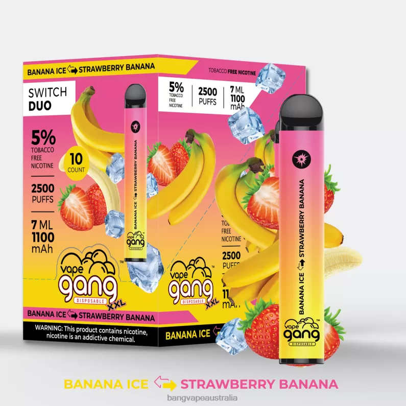 Vape Gang Switch Duo 2 flavors (Box of 10) 6006N40 Banana Ice – Strawberry Banana – Gang Vape Price - Bangvapeaustralia
