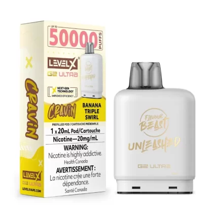 Level X G2 Ultra Flavour Beast Pods – Cravin’ Banana Triple Swirl, 50K Puffs - Strength#20MG>20MG (ONT-TAX)