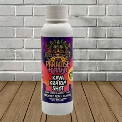 Paradise Kava Kava + Kratom Liquid Extract Shot 2oz - quantity#Pineapple Peach Single Kava + Kratom Bottle>Pineapple Peach 12 ct Display of Kava + Kratom