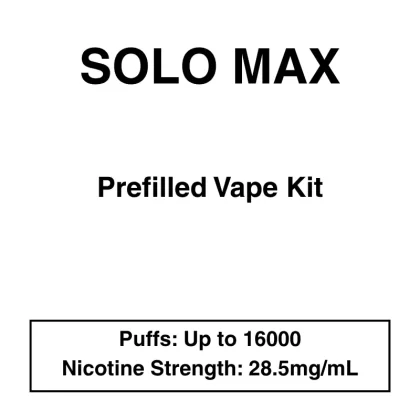 Solo Max – Prefilled Vape Kit – 28.5mg/mL Nicotine – Up to 16000 Puffs