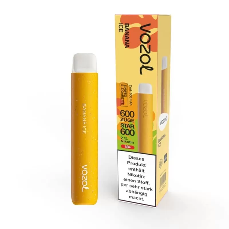 Vozol Star 600 – Banana Ice - Vozol / Banane / Ice / Propylenglykol / pflanzliches Glycerin / Aromastoffe / Nikotinsalz / 500 mAh / 20mg/ml / ca. 600
