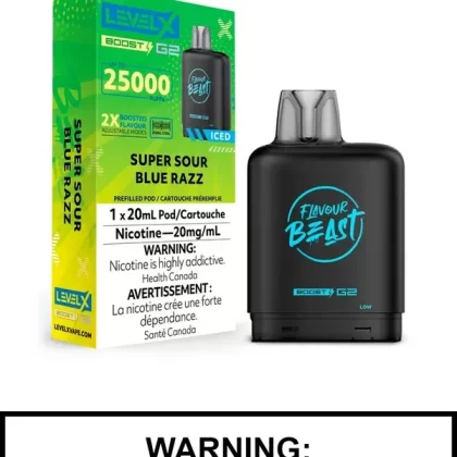 Super Sour Blue Razz Iced Flavour Beast Level X Boost G2 Pods