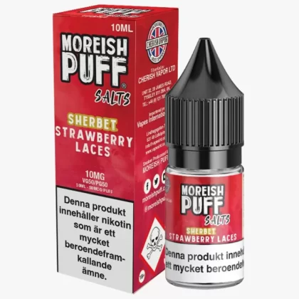 Moreish Puff Strawberry Laces Nicosalt 10mg 10ml – E juice med nikotin - Moreish Puff / Yes / 10mg / 10ml / 50/50