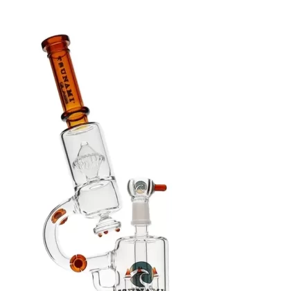 14″ Tsunami Microscope Quad Rocket Domed Perc Water Pipe - color#Amber>Clear>Clear Blue>Clear Green