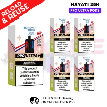 Hayati 25K Kiwi Banana – Straw Banana Replacement Pods Box Of 5