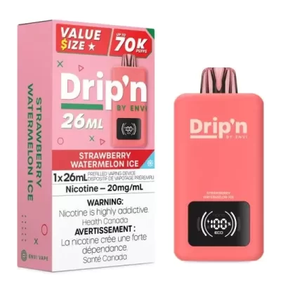 Drip’n by Envi 26ML Disposable Vape – 70K Puffs – Strawberry Watermelon Ice