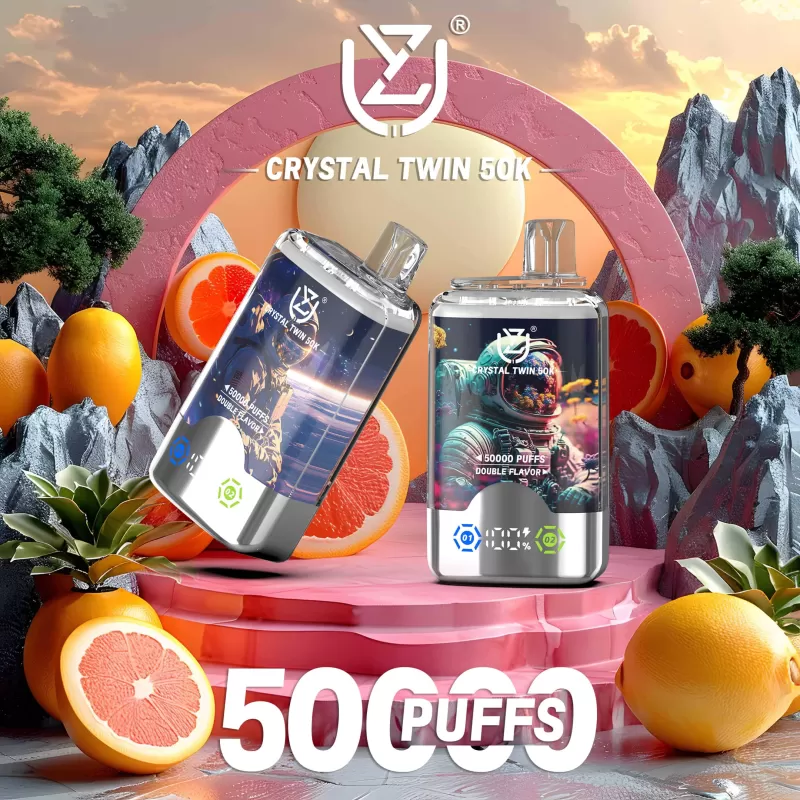 UZY CRYSTAL TWIN 50000 – 50K Puffs Crystal Design 0-5% Nicotine Disposable Vape Wholesale Price - 50000 puffs; Vape Product, Vape Product; Blueberry On Ice &Summer Peach Ice, Blueberry Raspb