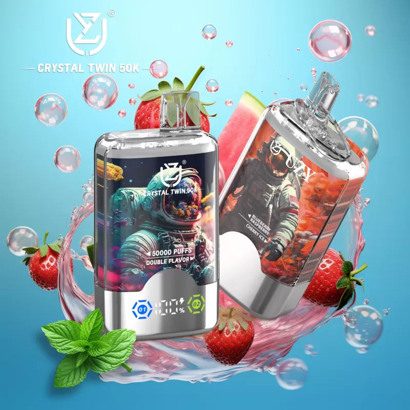 UZY CRYSTAL TWIN 50000 – 50K Puffs Crystal Design 0-5% Nicotine Disposable Vape Wholesale Price - 50000 puffs; Vape Product, Vape Product; Blueberry On Ice &Summer Peach Ice, Blueberry Raspb - Image 3