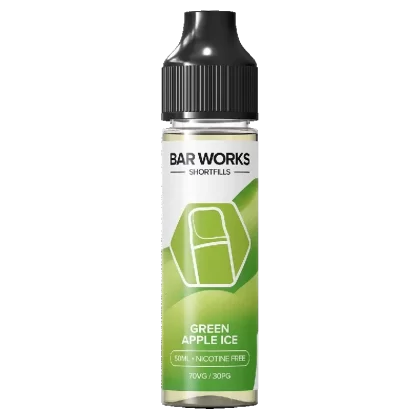 Green Apple Ice Shortfill by Bar Works – 50ml - Add A Nic Shot#NO>NIC SHOT (FREE)>ICE NIC SHOT (+£0.99)>NIC SALT SHOT (+£0.99)