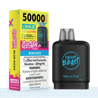 Flavour Beast Level X G2 Ultra Pod – 50k Puffs – Gushin Blue Razz - Eliquidsupply