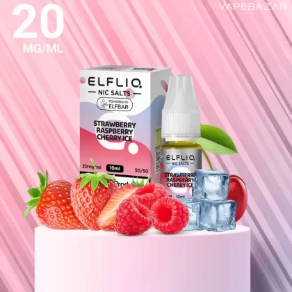 Elfliq Nikotinsalz Liquid 10ml – Strawberry Raspberry Cherry Ice 20mg/ml Nikotin - ELFLIQ by elfbar / Glycerin, Propylenglykol, Aroma, Nikotinsalz, Ethylbutyrat / 10mg/ml / Ice / Himbeere / Kirsche /