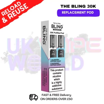 Blueberry Cotton Candy Bling 30k REFIL PACK Ultra Plus Pods – £6.99