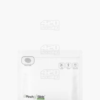 Child Resistant & Tamper Evident | Pinch N Slide 3.0 Matte White PCR Mylar Exit Bags | 8in x 6.7in – 28g – 250 Count