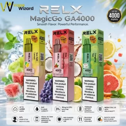 RELX MagicGo GA4000 Puffs Disposable Vape - Dark Sparkle, Grapefruit Sugar Ice; Vape Product, Box of 10 Pcs (46B776)