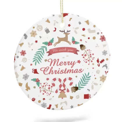 Custom personalised hanging photo ornaments Christmas circular pendant with your own photo and text (Made in USA, Free Fast Shipping) - Double-sided printing / One size