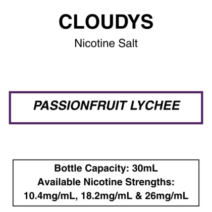 Passionfruit Lychee – Cloudys Premium E- Liquid – Nic Salt – 30mL