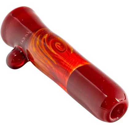 Crimson Red Reversal Glass Chillum by Chris Lezak