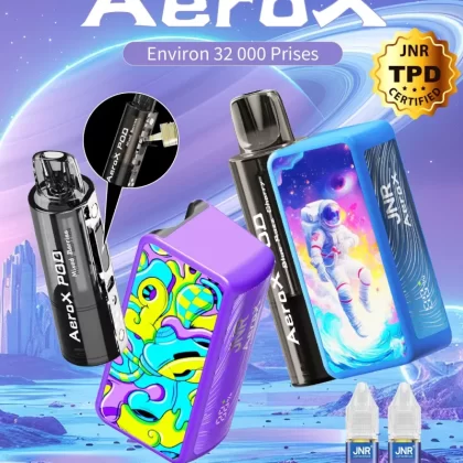 JNR Aero X 32000 – 32K Puffs Refillable pod Adjustable Airflow Disposable Vape - 32000 puffs; Vape Product, Vape Product; Blue Razz Cherry, Blueberry Pomegranate Ice