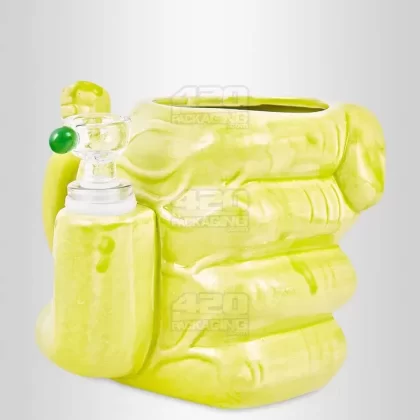 Large Fist Mug Painted Ceramic Pipe | 4.5in Tall – 14mm Bowl – Green - Ejuicewarehouse