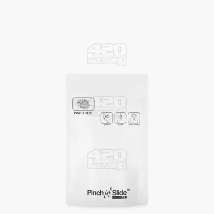 Child Resistant & Tamper Evident | Pinch N Slide 3.0 Matte White PCR Mylar Bags | 3.6in x 5.7in – 3.5g – 250 Count