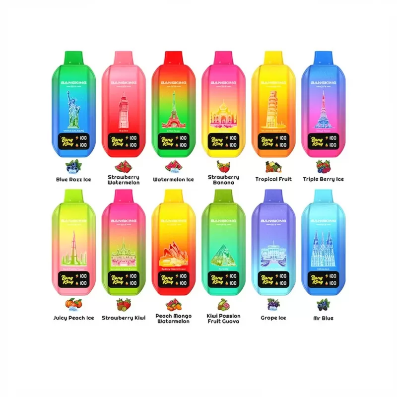 Bang King City 50K Disposable Vape with Smart Screen - Blue Razz Ice, Strawberry Watermelon; 3-nicotine, 2-nicotine - Image 2