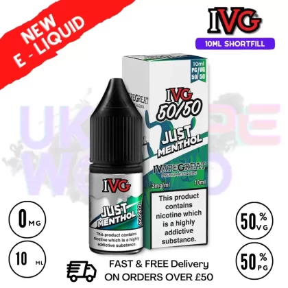 IVG 50/50 Just Menthol 10ml E Liquid – ONLY £1.99