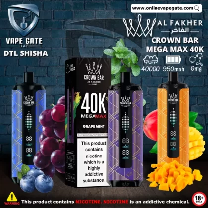 Al Fakher - Crown Bar Mega Max 40K Disposable Vape (40,000 Puffs) - Blueberry Gum / 6 mg