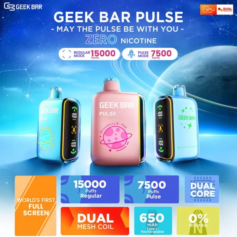 Geek Bar Pulse 15K ZERO NICOTINE Disposable Device – 15000 Puffs - Watermelon Ice 0%