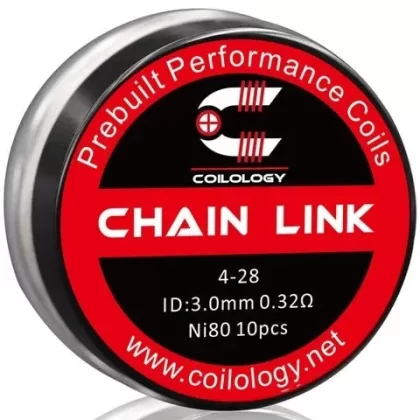 Coilology Prebuilt Performance Coils Chain Link - Size#4-28 0.32ohm ni80 3mm ID>4-28 0.33ohm SS 3mm ID