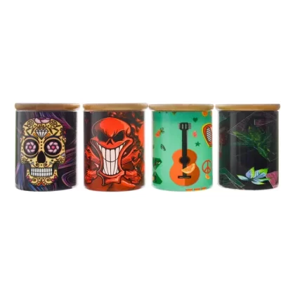 Cartoon Wood Lid Glass Stash Jar – 3.5in