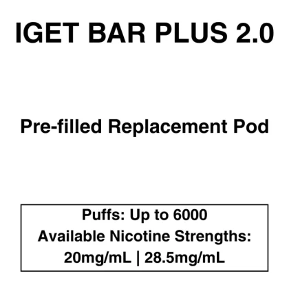 IGET Bar Plus 2.0 – Prefilled Replacement Pod – 20mg/mL Nicotine – Up to 6000 Puffs -1 Pod - Apple (Double Apple), Apple Grape (Ice); Apple, Banana