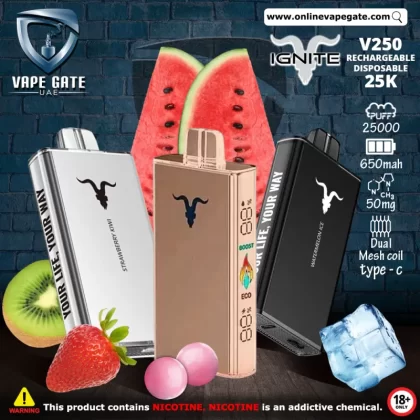 IGNITE - V250 Rechargeable Disposable Vape (25,000 Puffs) - Watermelon Mix / 50 mg