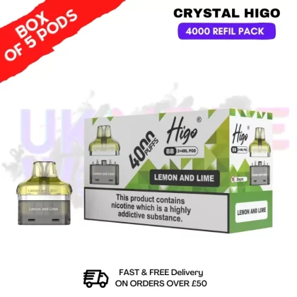 Lemon Lime Crystal Higo 4000 REFIL Pods BOX OF 5