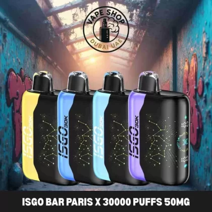 ISGO Bar Paris X 30000 Puffs 50MG Disposable Vape in Dubai - Vape Product, FULL BOX 10 DEVICE; Black Paradise, Grape