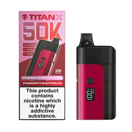 Titan X 50k Prefilled Vape Kit - Nicotine Strength#20mg~Flavour#Blueberry Raspberry>Watermelon Ice>Cool Mint>Cherry Fizz>Lemon Lime>Pink Burst / Rainbow Burst>Cola Freeze / Fruit Punch>Banan