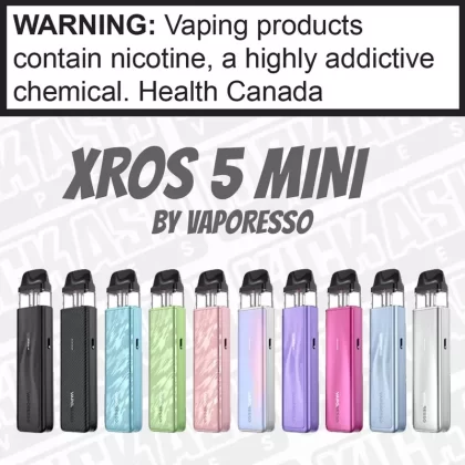 XROS 5 MINI by Vaporesso - Colour#Black>Carbon Black>Flowing Blue>Flowing Pink>Flowing Green>Pastel Crystal>Purple>Rose Red>Titanium Silver