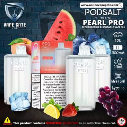 Pod Salt Pearl Pro Rechargeable Disposable Vape (10,000 Puffs) - Watermelon Strawberry / 20 mg