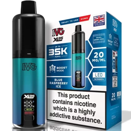 IVG XL 35K Prefilled Pod Kit - Flavour#Blue Raspberry Ice>Blue Sour Raspberry>Cherry Peach Lemon>Classic Menthol>Fizzy Cherry>Green Apple>Guava Pineapple>Lemon & Lime>Peach Ice>Pineapple Ice