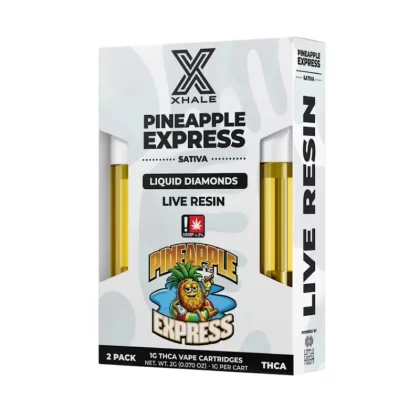 Xhale THC-A Live Resin Cartridge – 2 Pack (2000mg) - Strain#Pineapple Express (S)>True OG (I)>White Cherry Gelato (H)>Candy Gas (H)>Super Silver Haze (S)