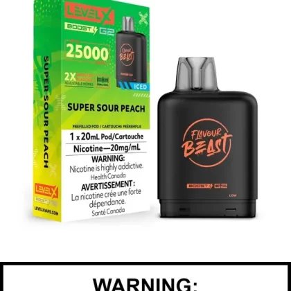 Super Sour Peach Iced Flavour Beast Level X Boost G2 Pods