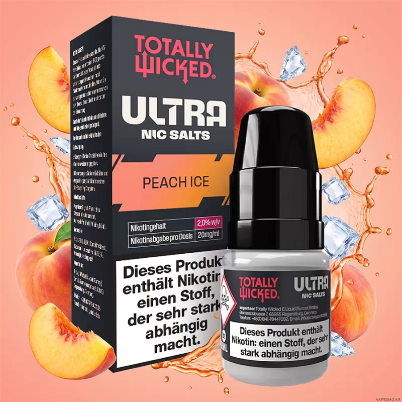 Totally Wicked ULTRA – Peach Ice 8ml 20mg/ml - Totally Wicked / Pfirsich / Ice / 20mg/ml / Propylenglykol / pflanzliches Glycerin / Nikotinsalz / Aromen / 50% VG / 50% PG / 8 ml
