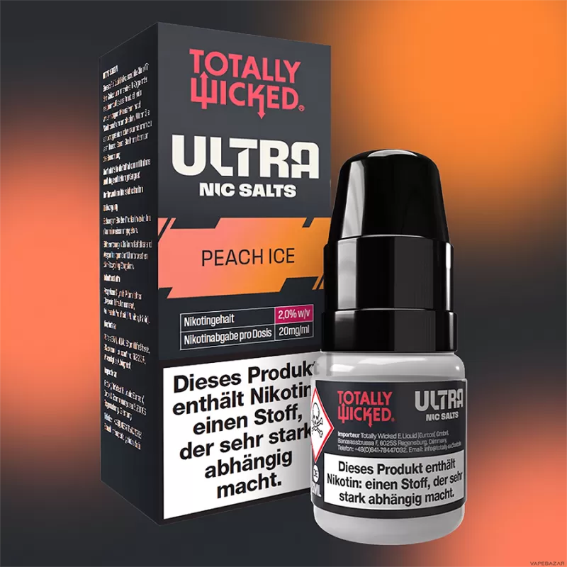 Totally Wicked ULTRA – Peach Ice 8ml 20mg/ml - Totally Wicked / Pfirsich / Ice / 20mg/ml / Propylenglykol / pflanzliches Glycerin / Nikotinsalz / Aromen / 50% VG / 50% PG / 8 ml - Image 2