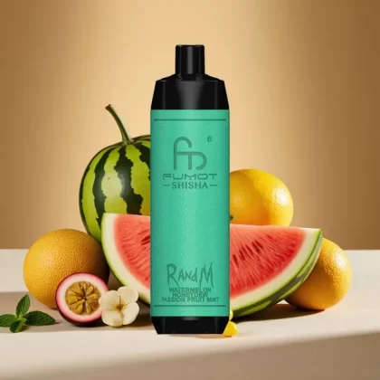 RandM Fumot Shisha 10000 Puffs Disposable Vape with LED, 18mL e-Liquid, Type-C Port – Watermelon Honeydew Passion Fruit Mint