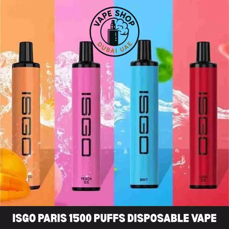 ISGO Paris 1500 Puffs Disposable Vape in UAE - 1 PACK / 1 DEVICE, FULL BOX 10 DEVICE; Banana Ice, Blueberry Ice (72A973)