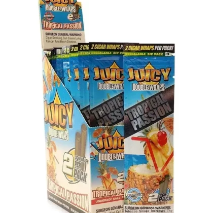 Juicy Flavored Blunt Wraps (2-Pack) - Flavor#Black N’ Blueberry>Cherry Vanilla>Cuban Mojito>Grapes Gone Wild>Jagerwrap>Mango Papaya>Raspberry>Strawberry>Tropical Passion>Wham Bam Watermelon> (C1C0C4)