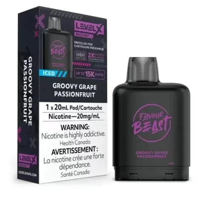 Level X Flavour Beast BOOST Pod 20mL – Groovy Grape Passionfruit Iced- 15K Puffs