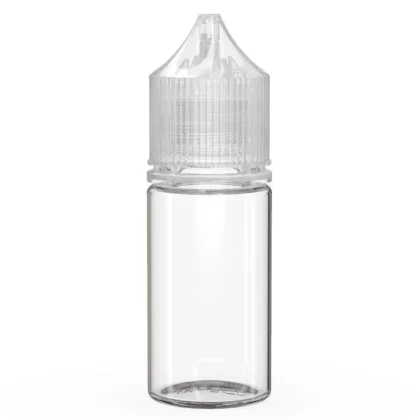 CHUBBY GORILLA | Child Resistant Stubby Unicorn PET Dropper Bottles Clear | 30mL – w/ Clear Lid – 1000 Count